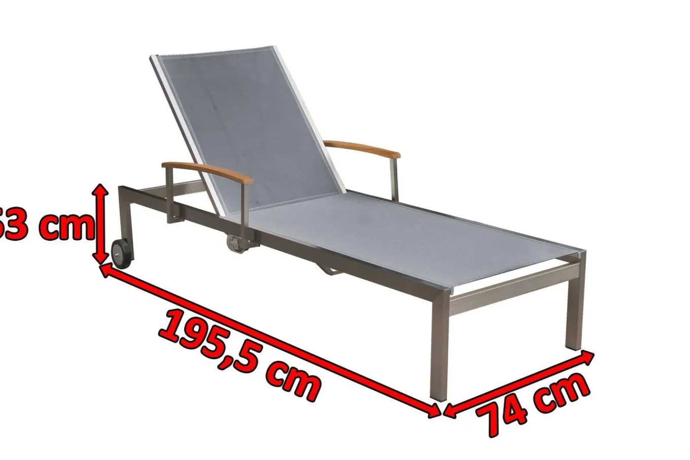 Clearance Rollliege, silber, Edelstahl/Textilene, mit Gasfeder, 195,5x74x35cm Gartenliegen