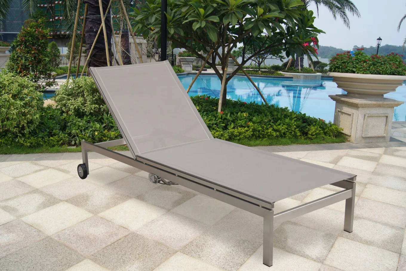 Clearance Rollliege, taupe, Edelstahl/Textilene, verstellbare Rückenlehne, 212x71x36cm Gartenliegen