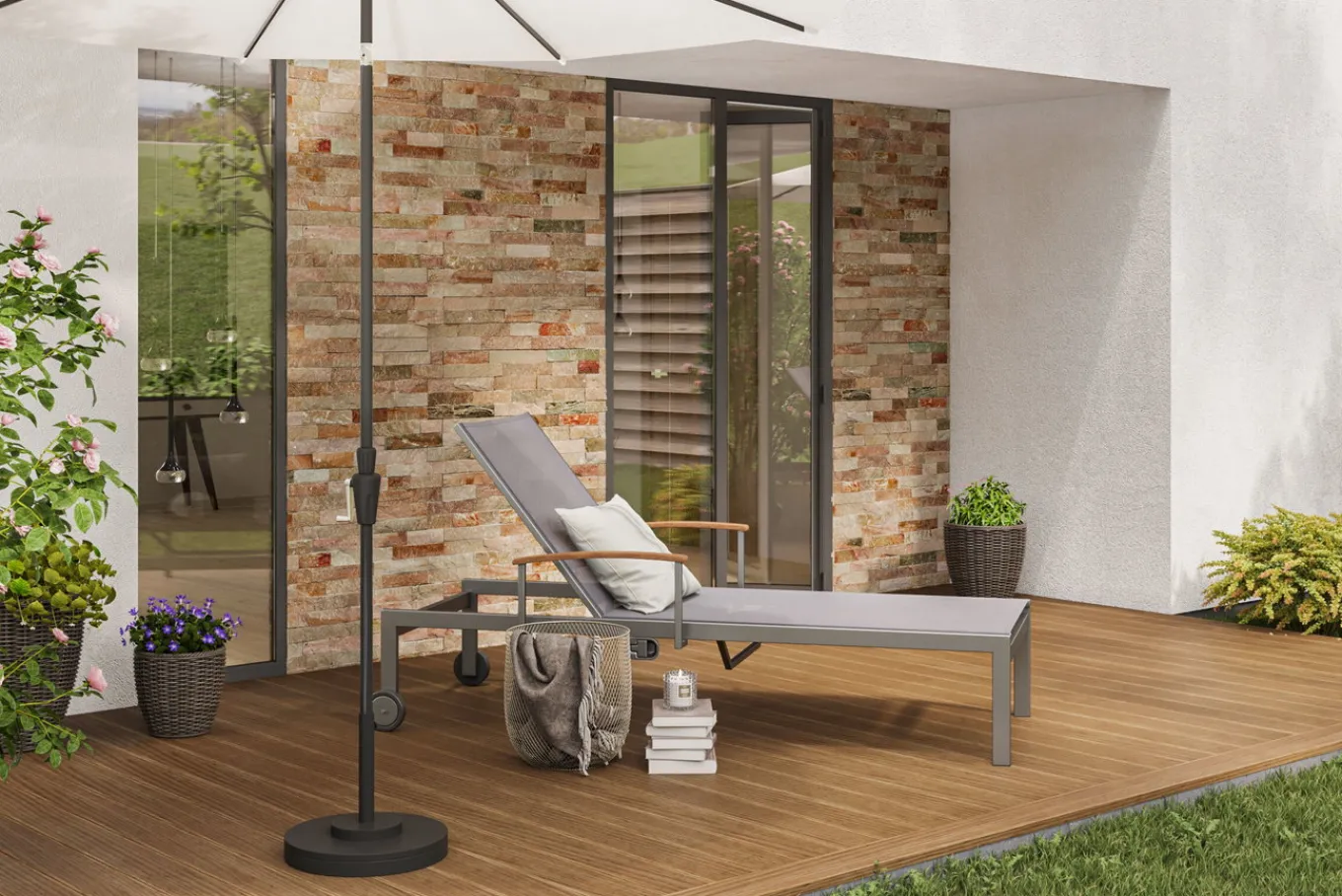Clearance Rollliege, taupe, Edelstahl/Textilene, mit Gasfeder, 195 x 74 cm Edelstahl-Gartenmöbel|Gartenliegen