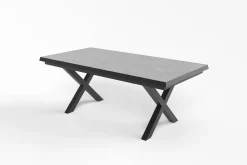 Serro Ausziehtisch, schwarz/grau, Aluminium und Steinimitat, 200/260 x 100 cm, modernes X-Gestell Gartentische