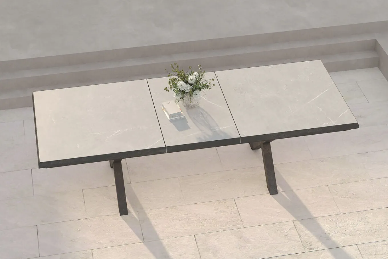 Serro Ausziehtisch, schwarz/grau, Aluminium und Steinimitat, 200/260 x 100 cm, modernes X-Gestell Gartentische