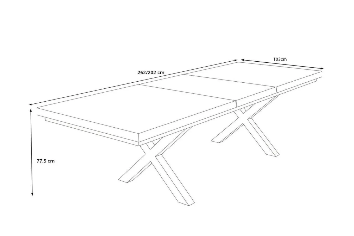Serro Ausziehtisch, schwarz/grau, Aluminium und Steinimitat, 200/260 x 100 cm, modernes X-Gestell Gartentische