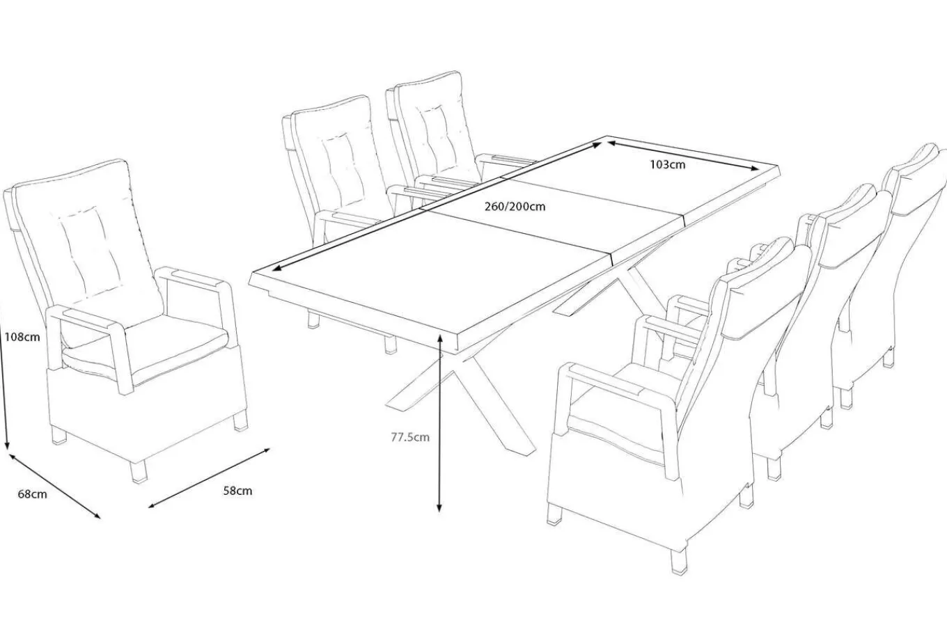 Best Serro Garten-Essgruppe, 6 Personen, ausziehbar, 200-260cm, Alu/Polyrattan, FSC®-zertifiziert Garten-Essgruppen