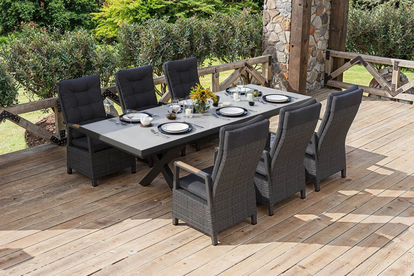 Best Serro Garten-Essgruppe, 6 Personen, ausziehbar, 200-260cm, Alu/Polyrattan, FSC®-zertifiziert Garten-Essgruppen