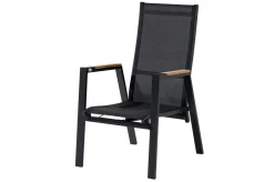 Sale Serro Garten-Essgruppe, schwarz/anthrazit, Alu/Steinimitat/Teak, Tisch 200/260 x 100 cm, ausziehbar, 6 Stapelsessel Garten-Essgruppen