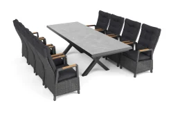 Sale Serro Garten-Essgruppe, schwarz/anthrazit/grau, Alu/Polyrattan/Steinimitat, 200/260 x 100 cm, 8 Diningsessel, FSC®-zertifiziert, ausziehbar Garten-Essgruppen