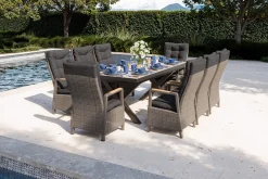 Sale Serro Garten-Essgruppe, schwarz/anthrazit/grau, Alu/Polyrattan/Steinimitat, 200/260 x 100 cm, 8 Diningsessel, FSC®-zertifiziert, ausziehbar Garten-Essgruppen