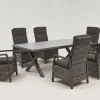 Hot Serro Garten-Essgruppe, schwarz/anthrazit/grau, Aluminium/Polyrattan/Steinimitat, Tisch 200/260 x 100 cm, 6 Diningsessel Garten-Essgruppen
