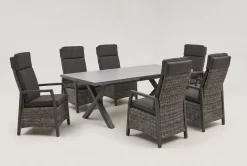 Hot Serro Garten-Essgruppe, schwarz/anthrazit/grau, Aluminium/Polyrattan/Steinimitat, Tisch 200/260 x 100 cm, 6 Diningsessel Garten-Essgruppen