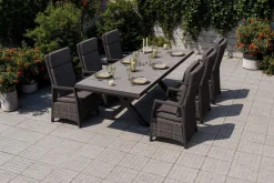 Hot Serro Garten-Essgruppe, schwarz/anthrazit/grau, Aluminium/Polyrattan/Steinimitat, Tisch 200/260 x 100 cm, 6 Diningsessel Garten-Essgruppen