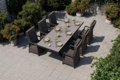 Hot Serro Garten-Essgruppe, schwarz/anthrazit/grau, Aluminium/Polyrattan/Steinimitat, Tisch 200/260 x 100 cm, 6 Diningsessel Garten-Essgruppen