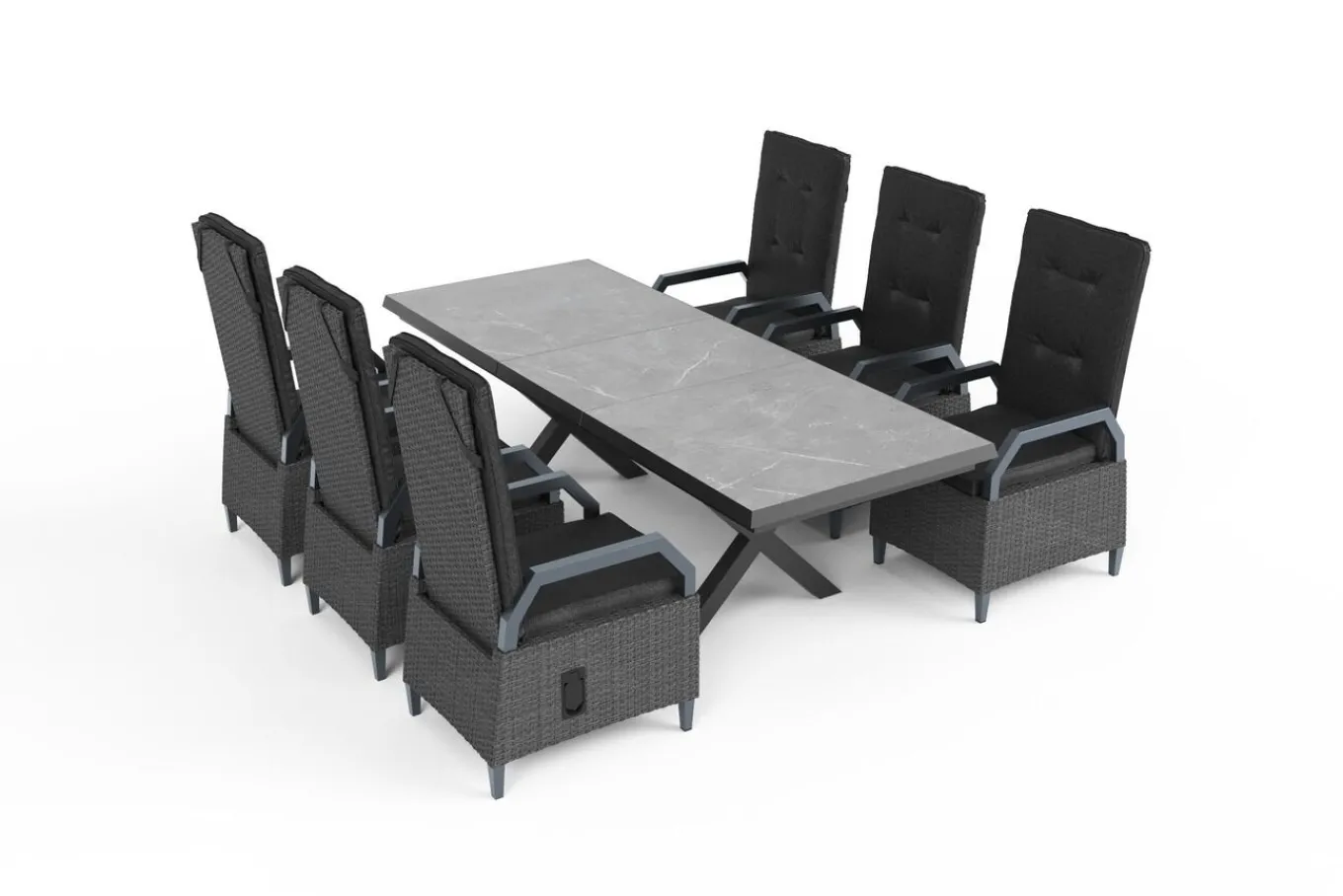 Best Serro Garten-Essgruppe, schwarz/grau, Aluminium/Polyrattan/Steinimitat, 200/260 x 100 cm, ausziehbar, 6 Diningsessel Garten-Essgruppen
