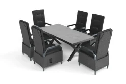 Best Serro Garten-Essgruppe, schwarz/grau, Aluminium/Polyrattan/Steinimitat, 200/260 x 100 cm, ausziehbar, 6 Diningsessel Garten-Essgruppen