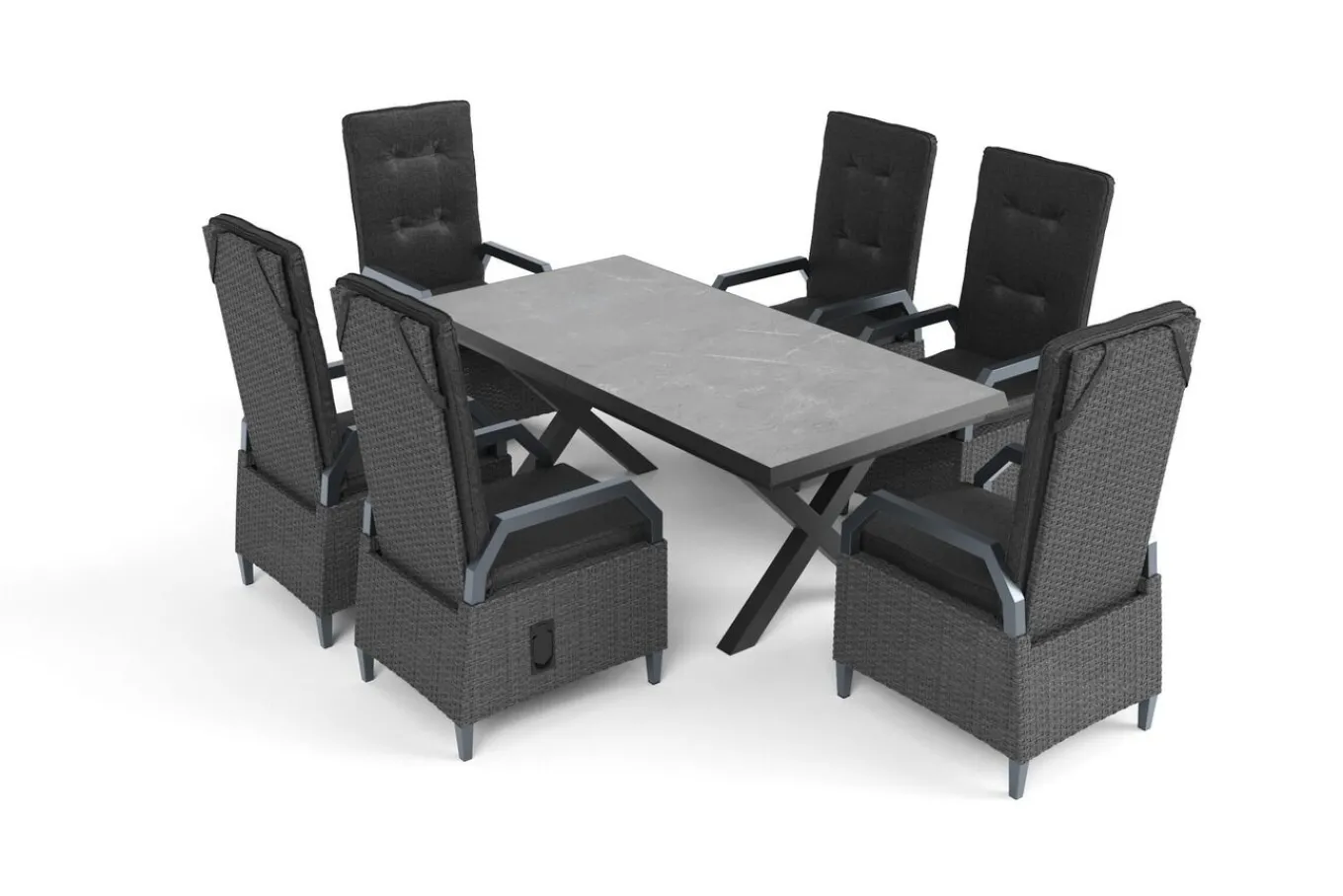 Best Serro Garten-Essgruppe, schwarz/grau, Aluminium/Polyrattan/Steinimitat, 200/260 x 100 cm, ausziehbar, 6 Diningsessel Garten-Essgruppen