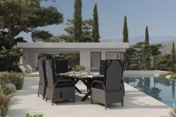 Best Serro Garten-Essgruppe, schwarz/grau, Aluminium/Polyrattan/Steinimitat, 200/260 x 100 cm, ausziehbar, 6 Diningsessel Garten-Essgruppen
