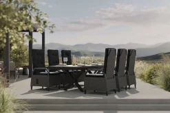 Best Serro Garten-Essgruppe, schwarz/grau, Aluminium/Polyrattan/Steinimitat, 200/260 x 100 cm, ausziehbar, 6 Diningsessel Garten-Essgruppen