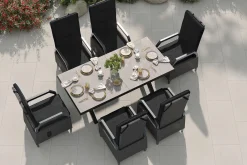 Best Serro Garten-Essgruppe, schwarz/grau, Aluminium/Polyrattan/Steinimitat, 200/260 x 100 cm, ausziehbar, 6 Diningsessel Garten-Essgruppen