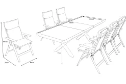 Outlet Serro Garten-Essgruppe, anthrazit matt/schwarz/grau/nature, Alu/Steinimitat/Textilene, 200/260 x 100 cm, 6 Klappstühle inkl. 6 Auflagen Garten-Essgruppen