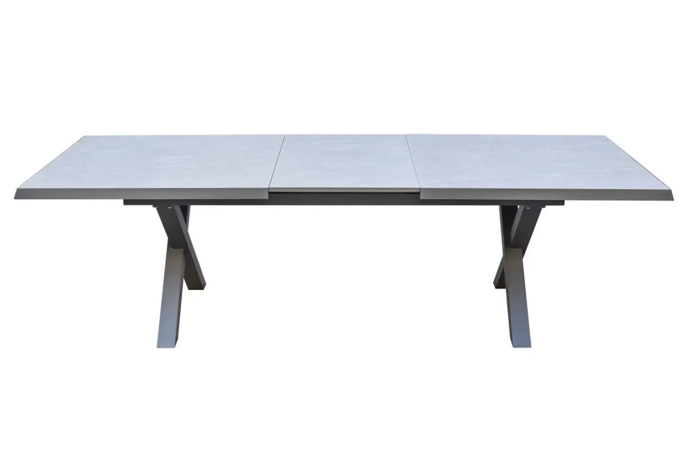 Best Serro Garten-Essgruppe, anthrazit matt/schwarz,nature, Alu/Steinimitat/Textilene/Polyester, Tisch 200/260 x 100 cm, 6 Stapelsessel inkl. 6 Auflagen Garten-Essgruppen