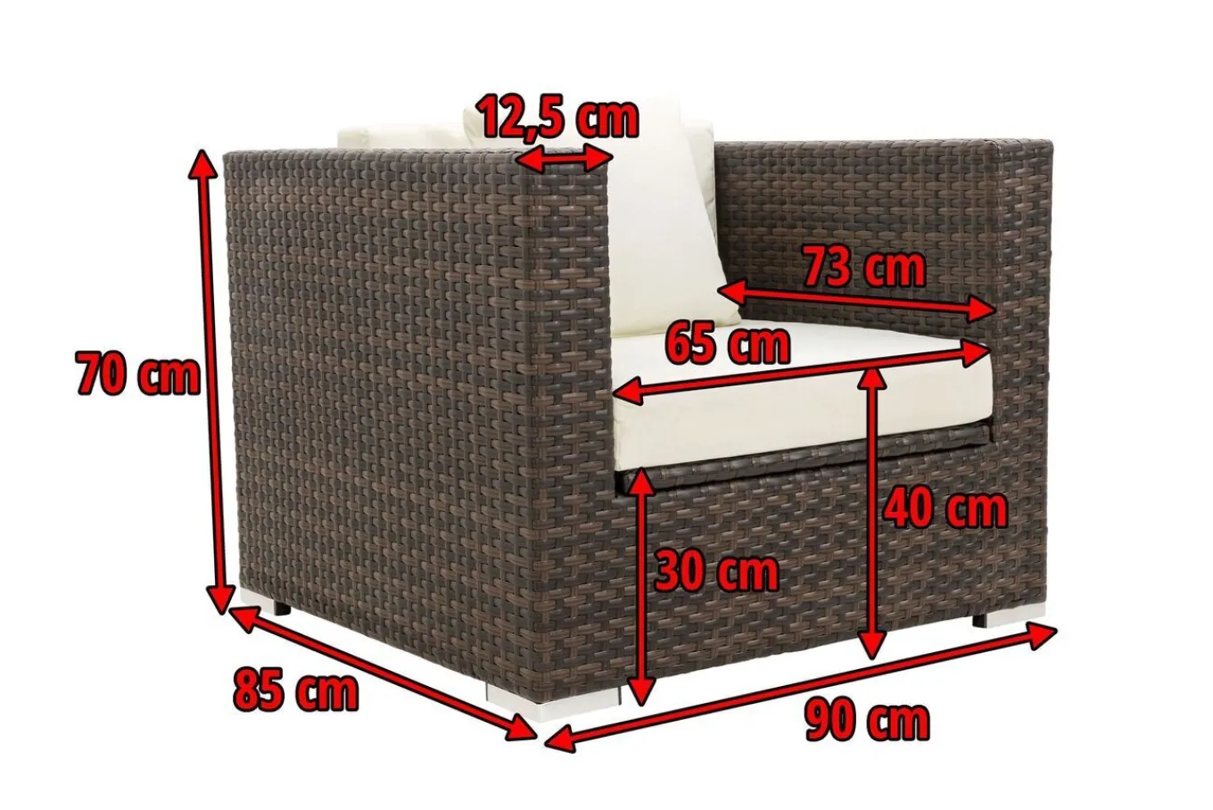 Sale Sessel, braun marmoriert, Polyrattan, 90 x 85 x 70 cm, wasserfeste Kissenbox Polyrattan-Gartenmöbel|Gartenlounge