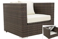 Sale Sessel, braun marmoriert, Polyrattan, 90 x 85 x 70 cm, wasserfeste Kissenbox Polyrattan-Gartenmöbel|Gartenlounge