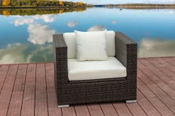 Sale Sessel, braun marmoriert, Polyrattan, 90 x 85 x 70 cm, wasserfeste Kissenbox Polyrattan-Gartenmöbel|Gartenlounge