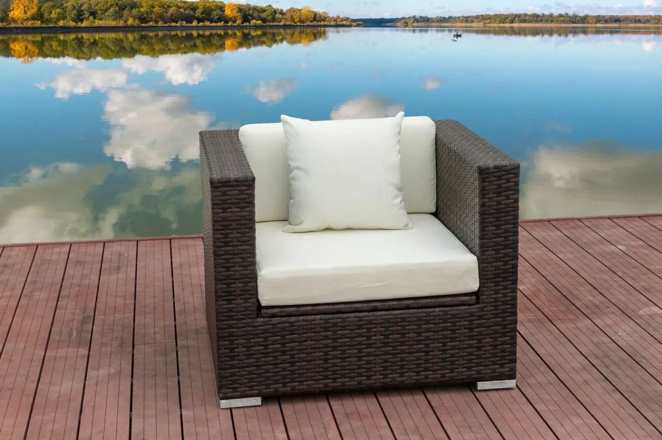 Sale Sessel, braun marmoriert, Polyrattan, 90 x 85 x 70 cm, wasserfeste Kissenbox Polyrattan-Gartenmöbel|Gartenlounge