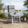Outlet Sessel, creme/weiß, Alu/Textilene, mit Teak-Armlehnen, wetterfest, hochwertig, abnehmbarer Bezug Aluminium-Gartenmöbel|Gartenstühle & Gartensessel