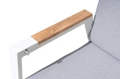 Outlet Sessel, creme/weiß, Alu/Textilene, mit Teak-Armlehnen, wetterfest, hochwertig, abnehmbarer Bezug Aluminium-Gartenmöbel|Gartenstühle & Gartensessel
