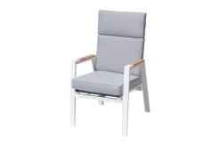 Outlet Sessel, creme/weiß, Alu/Textilene, mit Teak-Armlehnen, wetterfest, hochwertig, abnehmbarer Bezug Aluminium-Gartenmöbel|Gartenstühle & Gartensessel