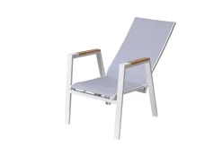 Outlet Sessel, creme/weiß, Alu/Textilene, mit Teak-Armlehnen, wetterfest, hochwertig, abnehmbarer Bezug Aluminium-Gartenmöbel|Gartenstühle & Gartensessel