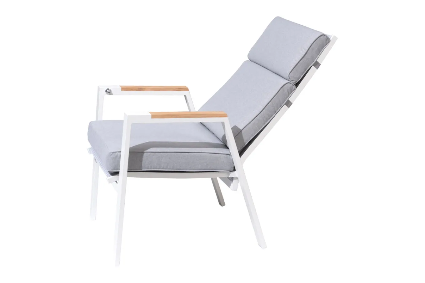 Outlet Sessel, creme/weiß, Alu/Textilene, mit Teak-Armlehnen, wetterfest, hochwertig, abnehmbarer Bezug Aluminium-Gartenmöbel|Gartenstühle & Gartensessel