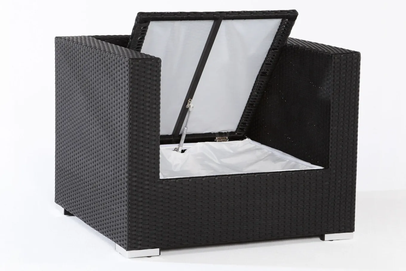 New Sessel, creme/weiß, schwarz, Polyrattan, inkl. Polster und Kissen, wasserfeste Kissenbox Polyrattan-Gartenmöbel|Gartenlounge