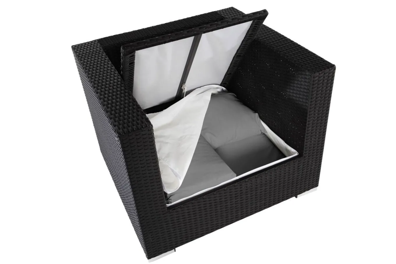 New Sessel, creme/weiß, schwarz, Polyrattan, inkl. Polster und Kissen, wasserfeste Kissenbox Polyrattan-Gartenmöbel|Gartenlounge