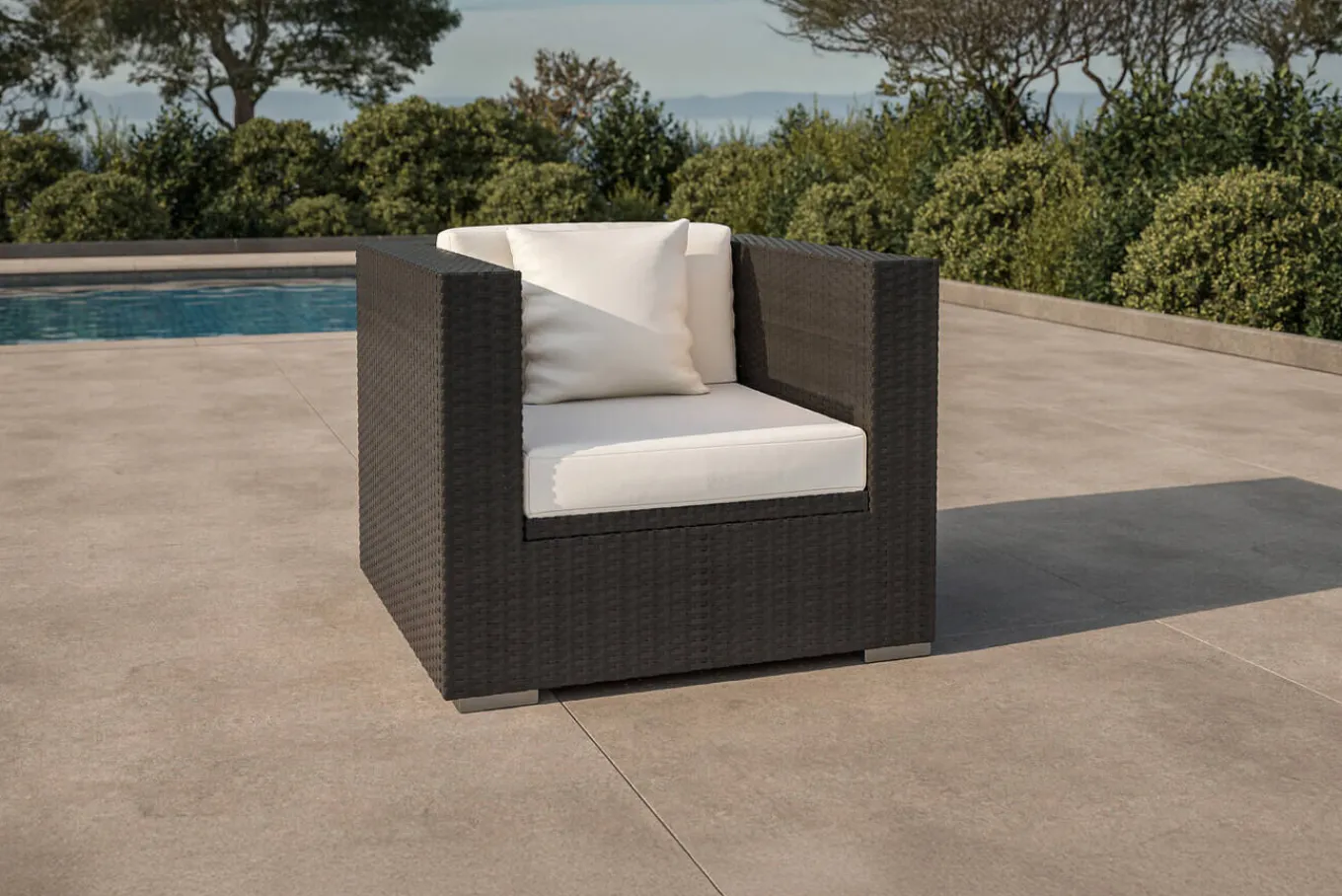 New Sessel, creme/weiß, schwarz, Polyrattan, inkl. Polster und Kissen, wasserfeste Kissenbox Polyrattan-Gartenmöbel|Gartenlounge