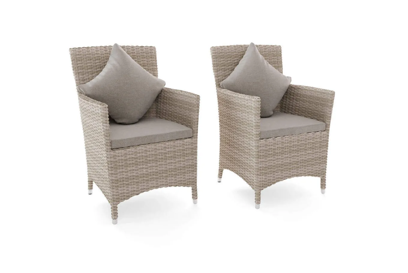 Sale Sessel, desert-beige, Polyrattan/Aluminium, 60 x 60 x 86 cm, hohe Belastbarkeit, abnehmbare Bezüge, mit Reißverschluss, 2er Set Aluminium-Gartenmöbel|Gartenstühle & Gartensessel