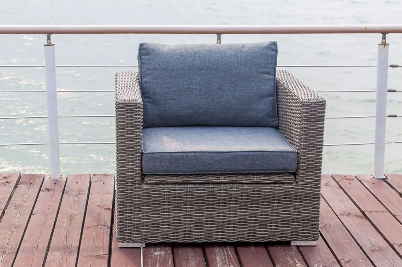 Clearance Sessel, grau, Polyrattan, 94 x 82 x 70 cm, wasserfeste Kissenbox Polyrattan-Gartenmöbel|Gartenlounge