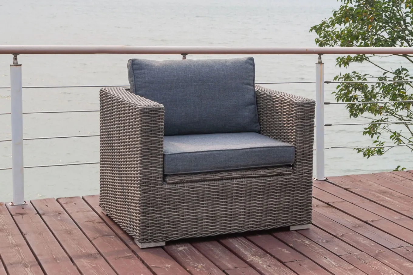 Clearance Sessel, grau, Polyrattan, 94 x 82 x 70 cm, wasserfeste Kissenbox Polyrattan-Gartenmöbel|Gartenlounge