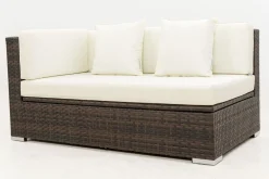 Hot 2-Sitzer Ecksofa, braun marmoriert, Polyrattan, 145 x 85 x 70 cm, wasserfeste Kissenbox, Armlehne re. Polyrattan-Gartenmöbel|Gartenlounge