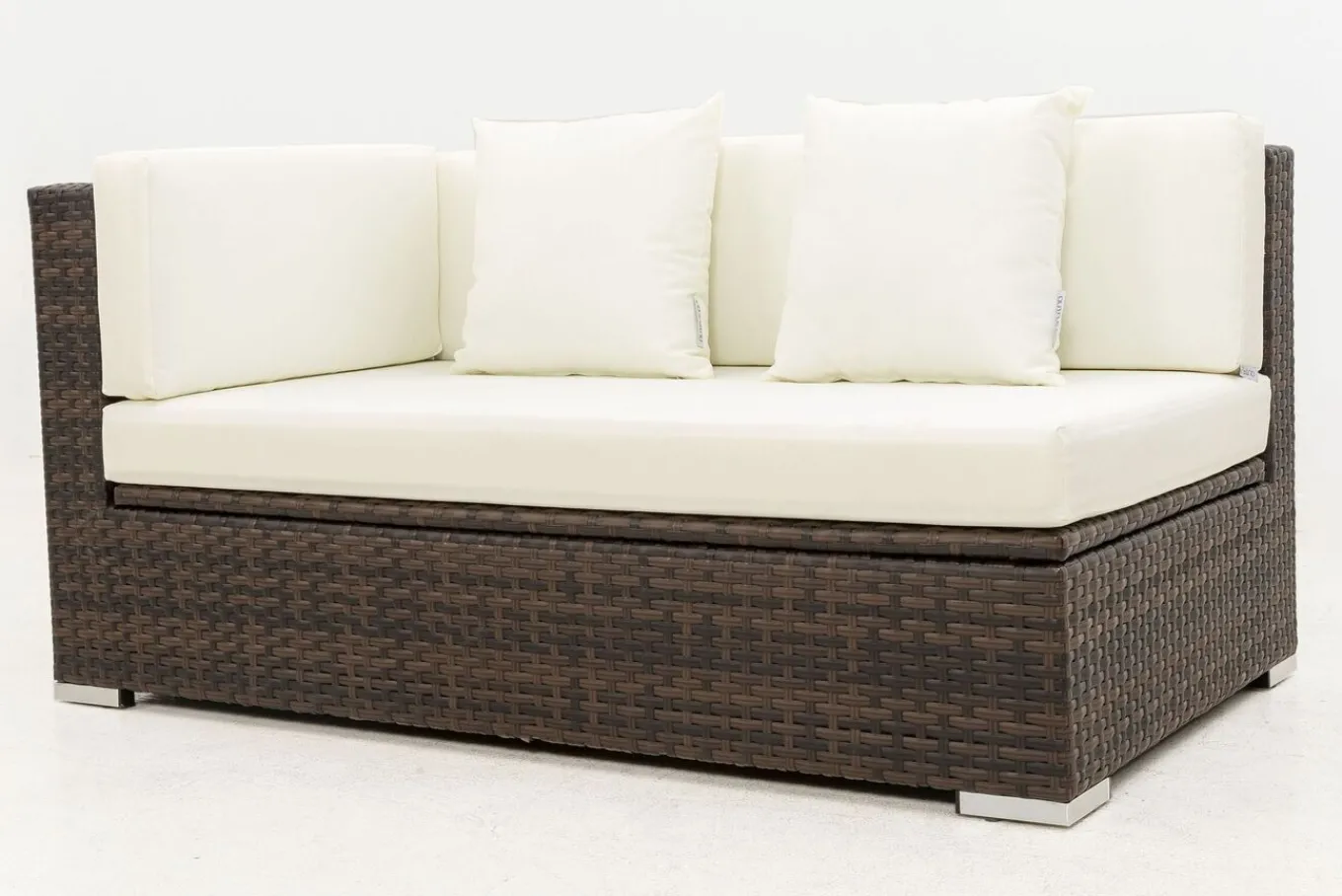 Hot 2-Sitzer Ecksofa, braun marmoriert, Polyrattan, 145 x 85 x 70 cm, wasserfeste Kissenbox, Armlehne re. Polyrattan-Gartenmöbel|Gartenlounge
