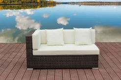 Hot 2-Sitzer Ecksofa, braun marmoriert, Polyrattan, 145 x 85 x 70 cm, wasserfeste Kissenbox, Armlehne re. Polyrattan-Gartenmöbel|Gartenlounge