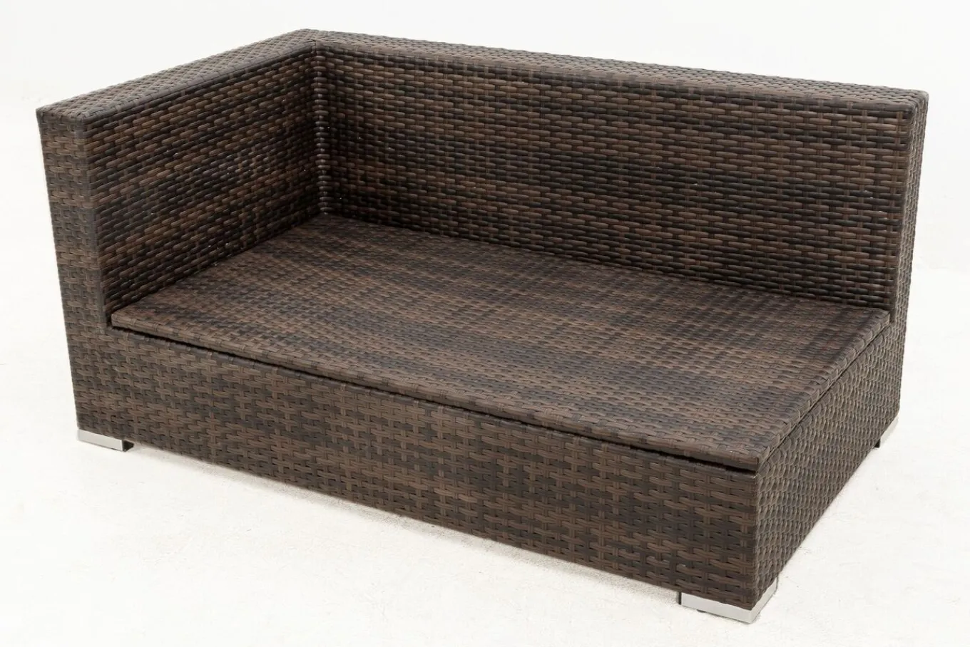 Hot 2-Sitzer Ecksofa, braun marmoriert, Polyrattan, 145 x 85 x 70 cm, wasserfeste Kissenbox, Armlehne re. Polyrattan-Gartenmöbel|Gartenlounge