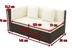 Hot 2-Sitzer Ecksofa, braun marmoriert, Polyrattan, 145 x 85 x 70 cm, wasserfeste Kissenbox, Armlehne re. Polyrattan-Gartenmöbel|Gartenlounge