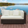 Discount 2-Sitzer Ecksofa, braun marmoriert, Polyrattan, 145 x 85 x 70 cm, wasserfeste Kissenbox, Armlehne li. Polyrattan-Gartenmöbel|Gartenlounge