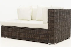 Discount 2-Sitzer Ecksofa, braun marmoriert, Polyrattan, 145 x 85 x 70 cm, wasserfeste Kissenbox, Armlehne li. Polyrattan-Gartenmöbel|Gartenlounge