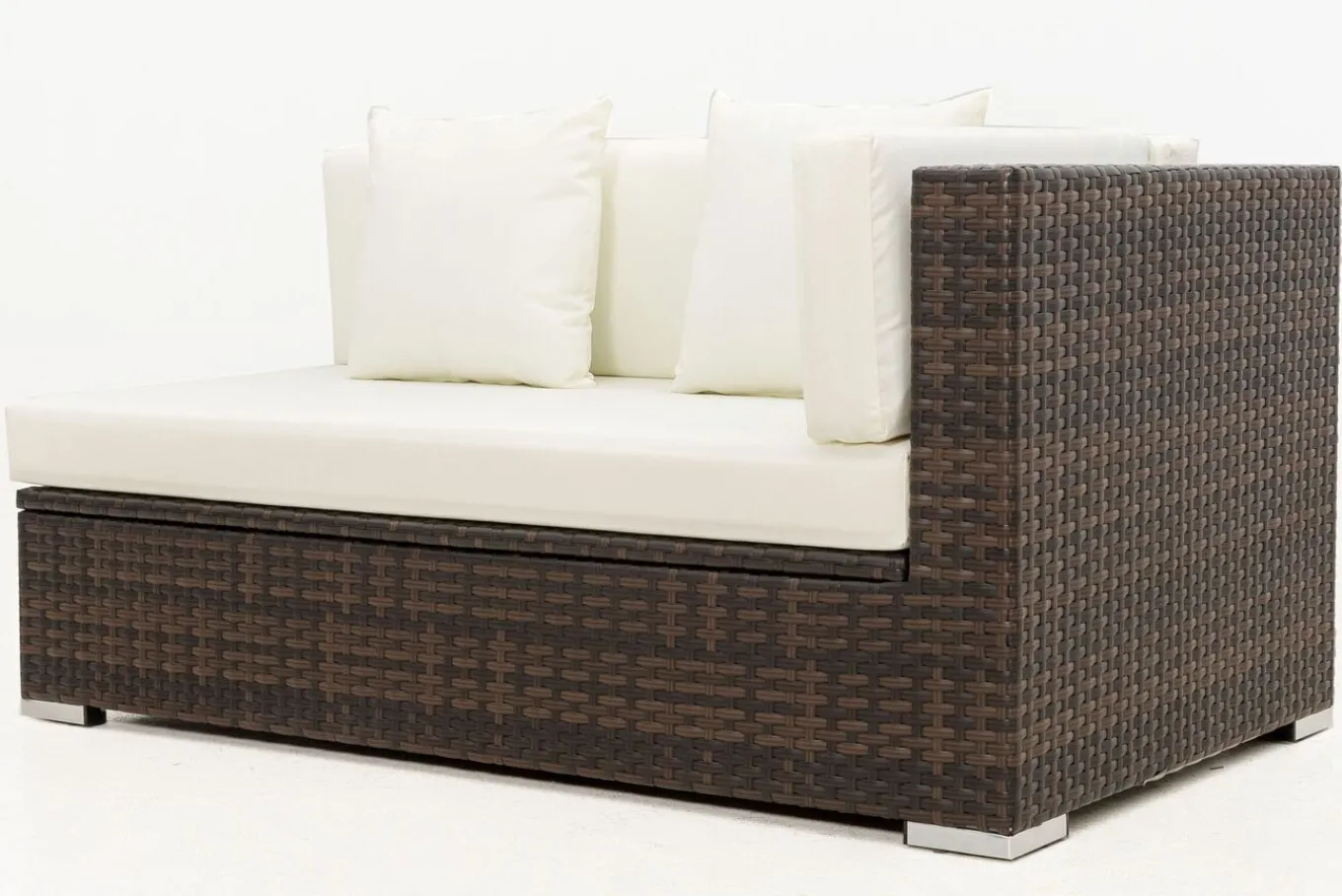 Discount 2-Sitzer Ecksofa, braun marmoriert, Polyrattan, 145 x 85 x 70 cm, wasserfeste Kissenbox, Armlehne li. Polyrattan-Gartenmöbel|Gartenlounge