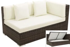 Discount 2-Sitzer Ecksofa, braun marmoriert, Polyrattan, 145 x 85 x 70 cm, wasserfeste Kissenbox, Armlehne li. Polyrattan-Gartenmöbel|Gartenlounge