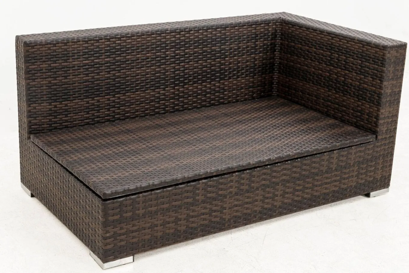 Discount 2-Sitzer Ecksofa, braun marmoriert, Polyrattan, 145 x 85 x 70 cm, wasserfeste Kissenbox, Armlehne li. Polyrattan-Gartenmöbel|Gartenlounge