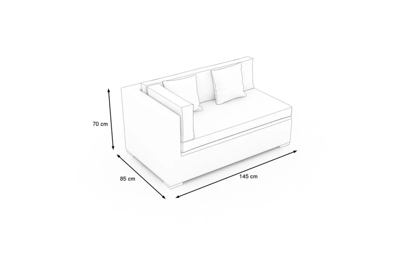 Outlet 2-Sitzer Ecksofa, creme/weiß, schwarz, Polyrattan, 145x85x70cm, Armlehne rechts, wasserfeste Kissenbox Polyrattan-Gartenmöbel|Gartenlounge
