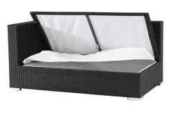 Outlet 2-Sitzer Ecksofa, creme/weiß, schwarz, Polyrattan, 145x85x70cm, Armlehne rechts, wasserfeste Kissenbox Polyrattan-Gartenmöbel|Gartenlounge